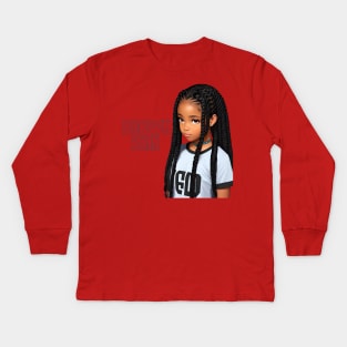 Brown Skin Long Braid Kids Kids Long Sleeve T-Shirt